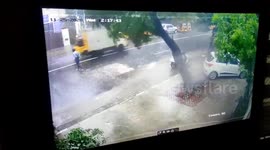 CCTV footage that shows the old man getting crushed as the tree gets uprooted in Chennai Tamilnadu