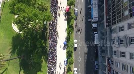 Diego Maradona death: Drone footage shows queues of mourners waiting to pay tribute
