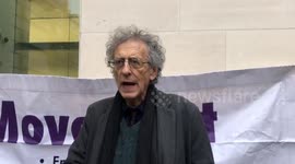 PIERS CORBYN talks vaccine threat outside westminster  magistrates court during his court case hearing