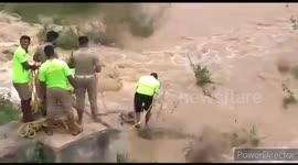 Cow stuck in Flood water safely rescued by Firefighers