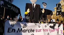 France protests: Large rally and police clashes in Paris over security law