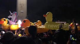 Rubber ducks for reform! Inflatables carried through Bangkok in protest