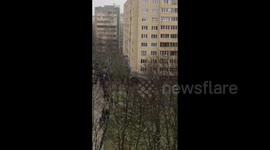 A large group of protesters is moving from their district to the center of Minsk, Belarus