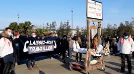 French hospitality workers stage protest against COVID-19 restrictions in Nantes
