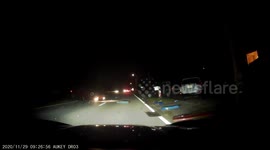 Dashcam captures moment car crashes spilling beer cans across highway