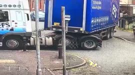 Truck smashes a bin