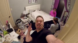 Dad hilariously trolls daughters on Christmas morning by blasting them with leaf blower in bed