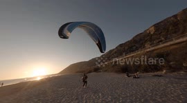 Flying With Paramotor At Sunset
