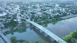 Sinaloa River in Guasave, Sinaloa, Mexico. Aerial view, landscape