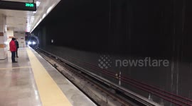 All seats are empty in metro station because of coronavirus lockdown in Ankara, Turkey