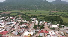 Aerial view of the Baviacora community belonging to the towns of the Rio Sonora in Mexico. agricultural and livestock area