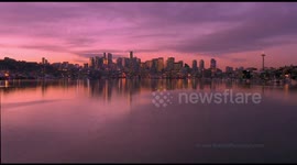 Stunning drone footage of glorious sunrise in Seattle