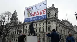 Fishing protesters demonstrate outside Parliament as Brexit deadline looms