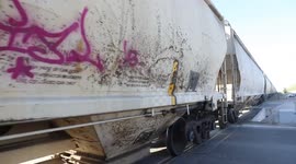Passage of train and wagons on the tracks. Ferromex railway. Mexican railways as they pass through San Pedro el Saucito, Sonora, Mexico. Transportation