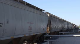 Passage of train and wagons on the tracks. Ferromex railway. Mexican railways as they pass through San Pedro el Saucito, Sonora, Mexico. Transportation, communications