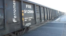 Passage of train and wagons on the tracks. Ferromex railway. Mexican railways as they pass through San Pedro el Saucito, Sonora, Mexico. Transportation, communications
