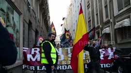 Members of fascist Spanish Falange party protest against illegal immigration in Madrid