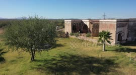 Aerial view of old ruined hacienda and mill in Codorachi, Sonora, Mexico