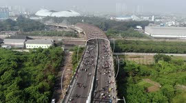 Thousands of Indonesian people celebrate Car Free Day in Bekasi City, Indonesia during COVID-19 pandemic