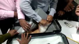 Drugs worth over crores hidden in briefcase seized by Indian Central Industrial Security Force (CISF) personnel at International airport in Coimbatore