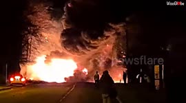 Lorry Crash Causes Huge Explosion And Fire At St Neots, Cambridgeshire, UK