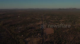 Aerial view of Real del Alamito, Sonora, Mexico. Sunset, horizon, rural area, green area, vegetation