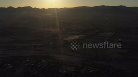 Aerial view of Real del Alamito, Sonora, Mexico. Sunset, horizon, rural area, green area, vegetation
