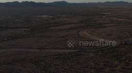 Aerial view of Real del Alamito, Sonora, Mexico. Sunset, horizon, rural area, green area, vegetation