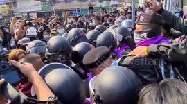 Scuffles break out between police and anti-government protesters in Thailand