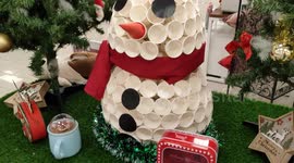 Snowman made with recycled paper cups