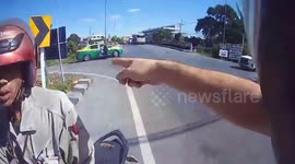 Angry Bulgarian biker launches crazed road rage rant at Thai motorcyclist after avoiding collision