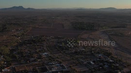 Aerial view of country houses, country lands and farms in San Pedro el Saucito, el Tronconal and Real del Alamito, Sonora, Mexico. rural area