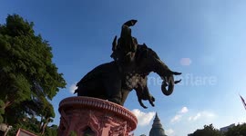 Beautiful interior of giant three-headed elephant building in Thailand
