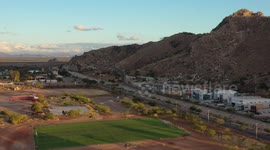 Soccer field or sports chacha and cerro de la cementera in the Los Naranjos neighborhood to the west of Hermosillo on December 10, 2020 in Hermosillo, Mexico.