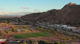 Soccer field or sports chacha and cerro de la cementera in the Los Naranjos neighborhood to the west of Hermosillo on December 10, 2020 in Hermosillo, Mexico