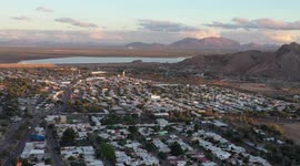 View of the Abelardo L. Rodriguez dam, cerro de la cementera and La Sauceda recreational park that is in deterioration due to abandonment on December 11, 2020 in Hermosillo, Mexico.
