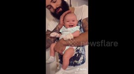 The cutest reaction you'll ever see when dad pretends to accidentally hit and console his baby in New Mexico