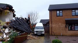 Massive gas explosion destroys house leaving just one corner intact amid wreckage