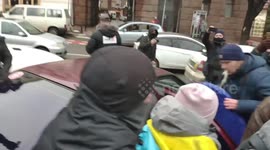 Fights between entrepreneurs and police on the Maidan in Kiev, Ukraine