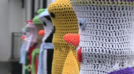 Christmas yarn bomb appears in small English village centre