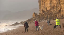 Warning after large rock fall at Dorset beach on Jurassic coast