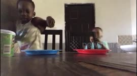 Cute boys showing they have no patience at all  Fruit snack challenge