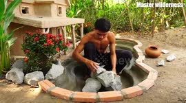 Cambodian YouTuber builds beautiful pond alongside shelter in jungle clearing