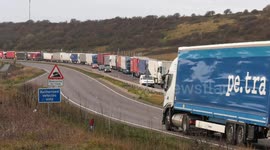 Trucks queue to use ferries at Dover as post Brexit customs trials continue