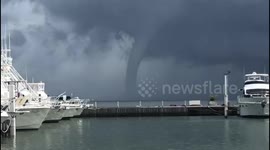 Large waterspout seen in the Gulf of Paria, Port in Trinidad, Spain