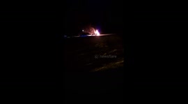 I own rights . No music.  only shared video with news flare.  No other footage from any local news Accelerants used in truck fire . Suspects fled the scene.   Overheard them talking about a witness seeing some one leave the scene with a gas can.