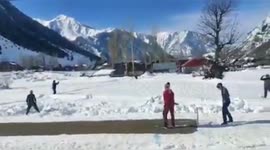 Welcome to snow cricket on a frozen field in Northern India