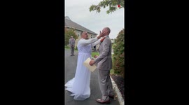 Groom left speechless as his friend dresses up as the bride in hilarious prank