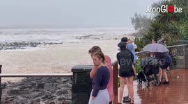 Masses of think sea foam at Burleigh Heads, Australia