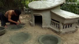Crafstman builds shelter for puppies fit with water feature in the Cambodian jungle